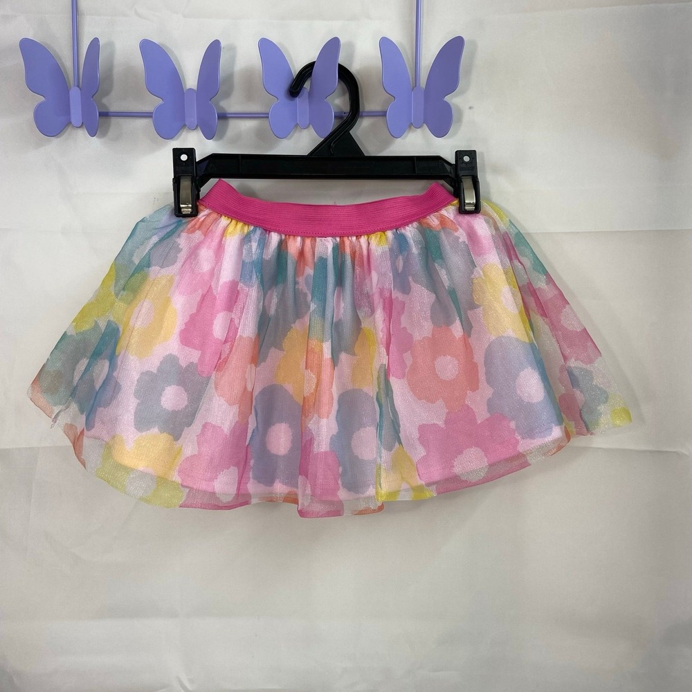 Disney Junior Minnie girl's pink floral tulle lined pull on elastic skirt 18 mo‎